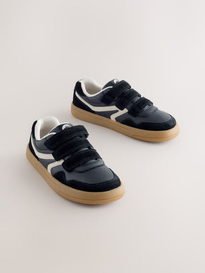 Black Standard Fit (F) Barefoot Leather Touch Fastening Trainers image 1