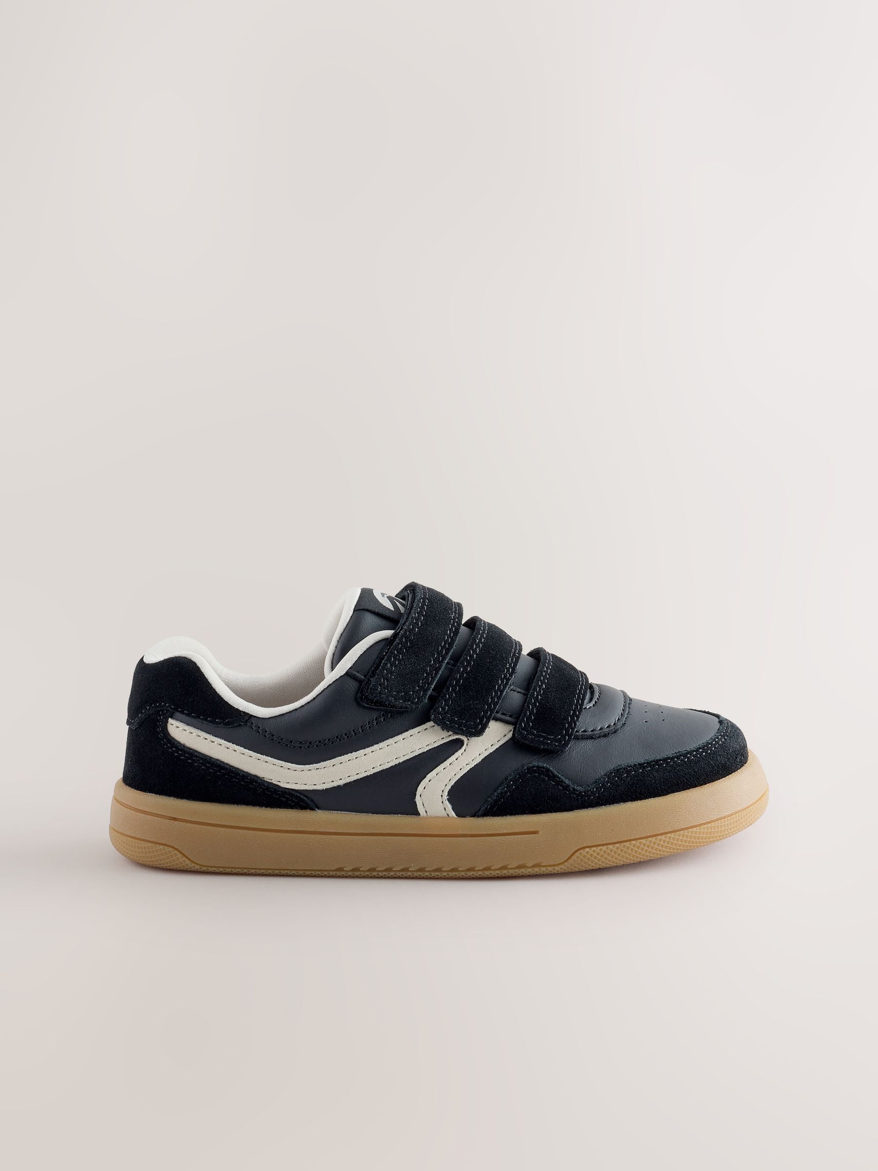 Black Standard Fit (F) Barefoot Leather Touch Fastening Trainers image 2