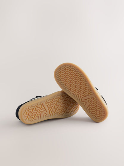 Black Standard Fit (F) Barefoot Leather Touch Fastening Trainers image 3