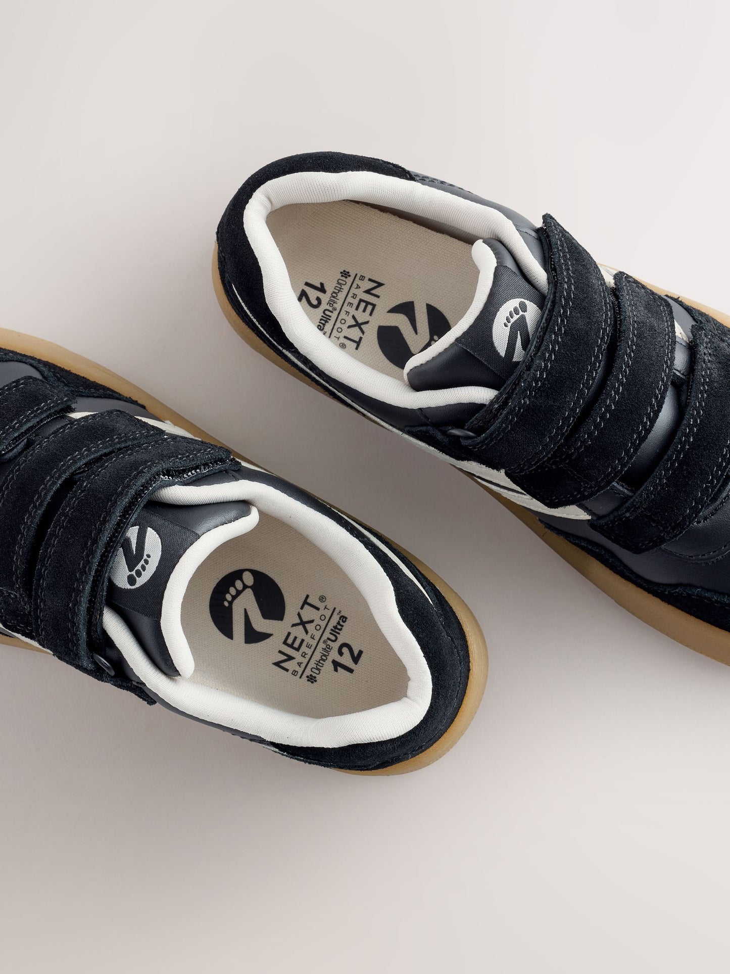 Black Standard Fit (F) Barefoot Leather Touch Fastening Trainers image 4