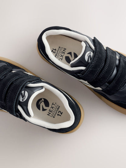 Black Standard Fit (F) Barefoot Leather Touch Fastening Trainers image 4