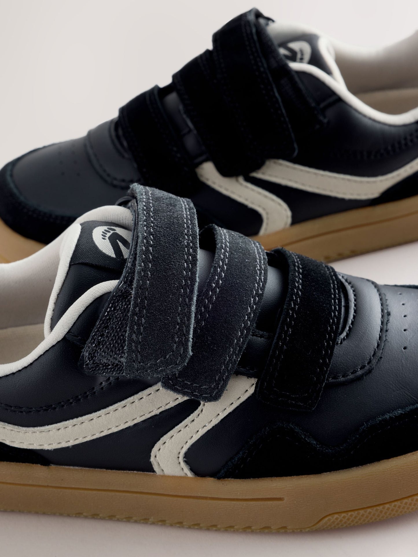 Black Standard Fit (F) Barefoot Leather Touch Fastening Trainers image 5