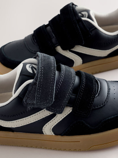 Black Standard Fit (F) Barefoot Leather Touch Fastening Trainers image 5