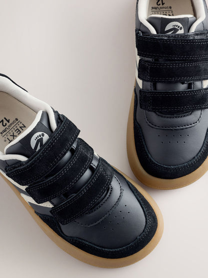 Black Standard Fit (F) Barefoot Leather Touch Fastening Trainers image 6