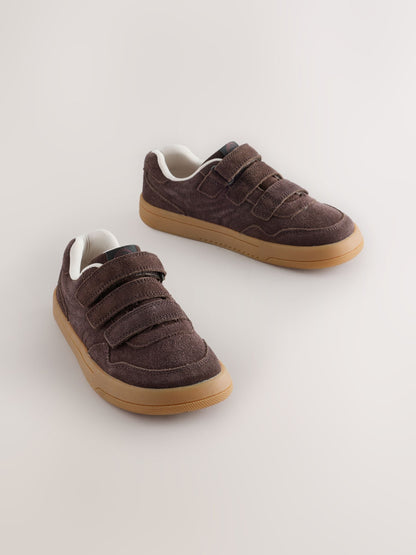 Chocolate Brown Standard Fit (F) Barefoot Leather Touch Fastening Trainers image 1