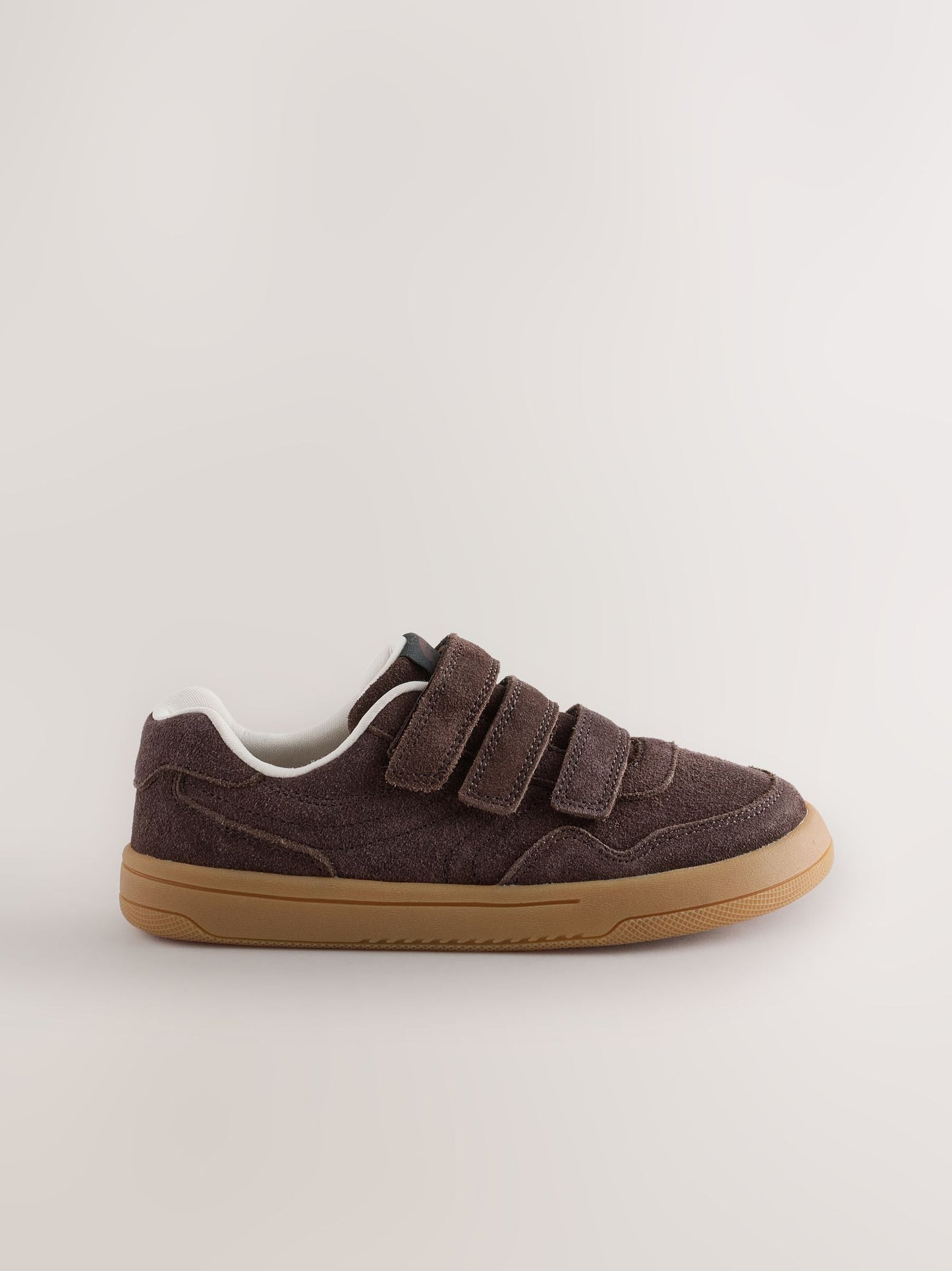 Chocolate Brown Standard Fit (F) Barefoot Leather Touch Fastening Trainers image 2