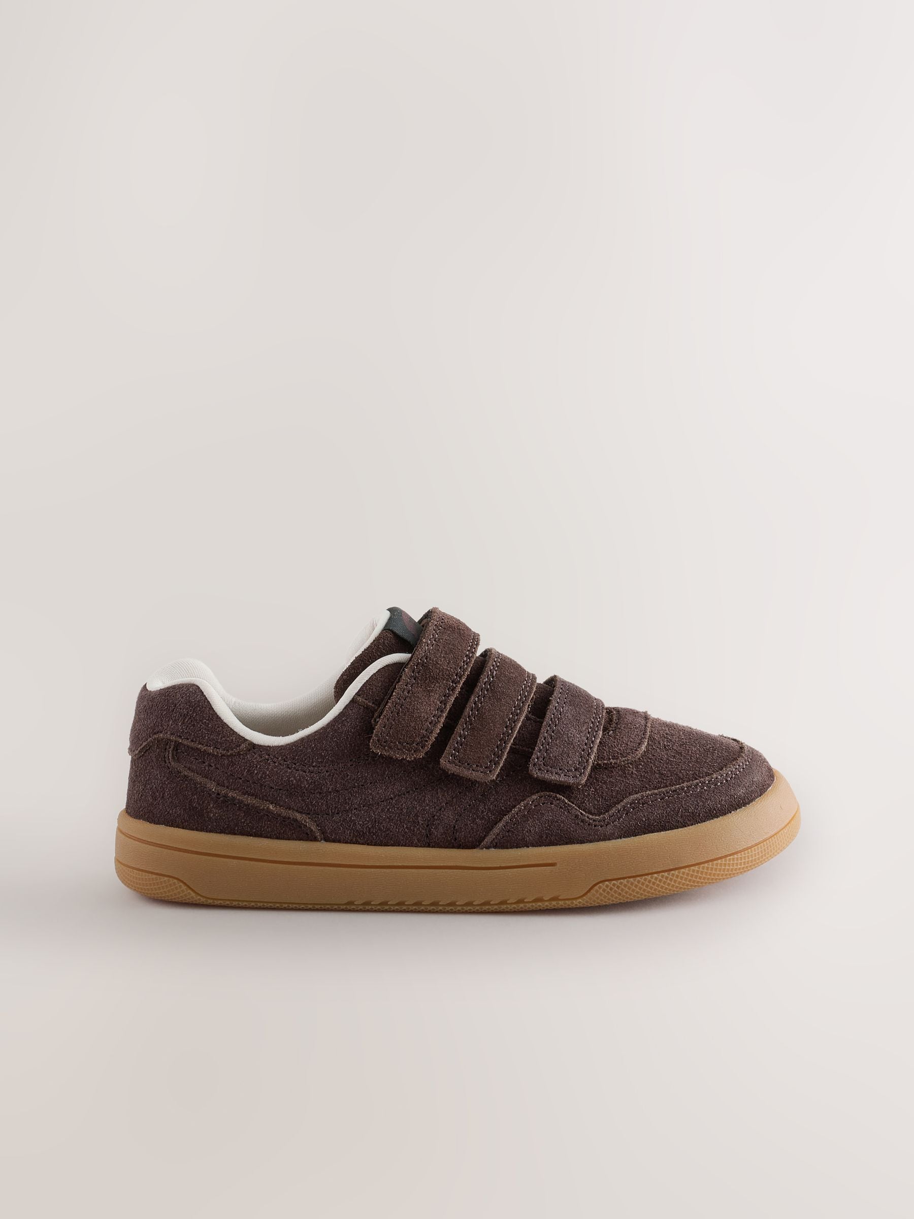 Chocolate Brown Standard Fit (F) Barefoot Leather Touch Fastening Trainers image 2