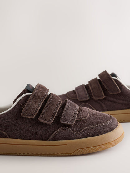 Chocolate Brown Standard Fit (F) Barefoot Leather Touch Fastening Trainers image 4