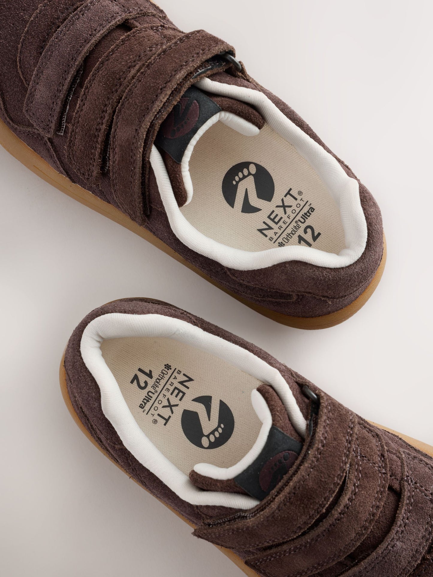 Chocolate Brown Standard Fit (F) Barefoot Leather Touch Fastening Trainers image 5