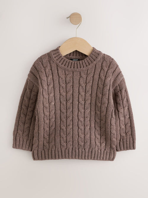 Dsiney Kidz - Brown Cable Knit Crew Neck Jumper (3mths-7yrs) image 1