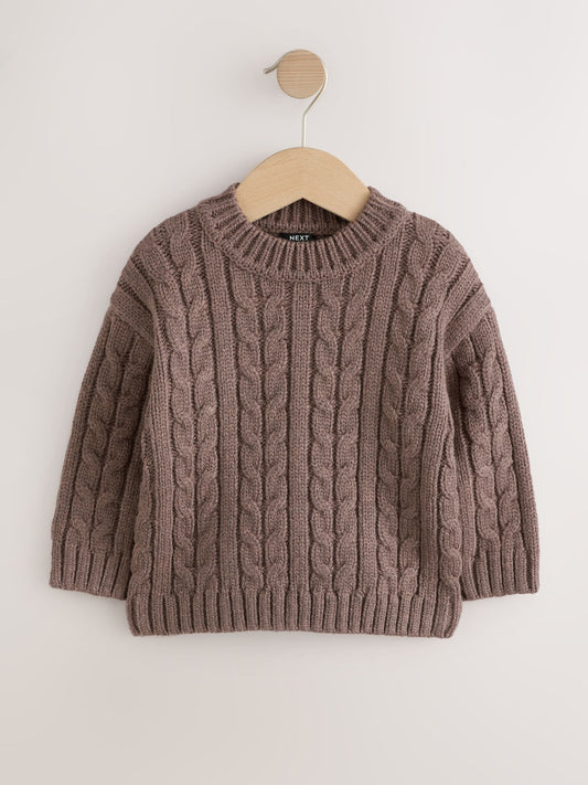 Dsiney Kidz - Brown Cable Knit Crew Neck Jumper (3mths-7yrs) image 1
