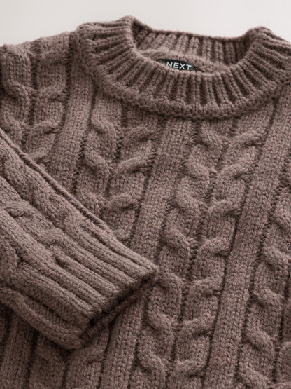 Dsiney Kidz - Brown Cable Knit Crew Neck Jumper (3mths-7yrs) image 3
