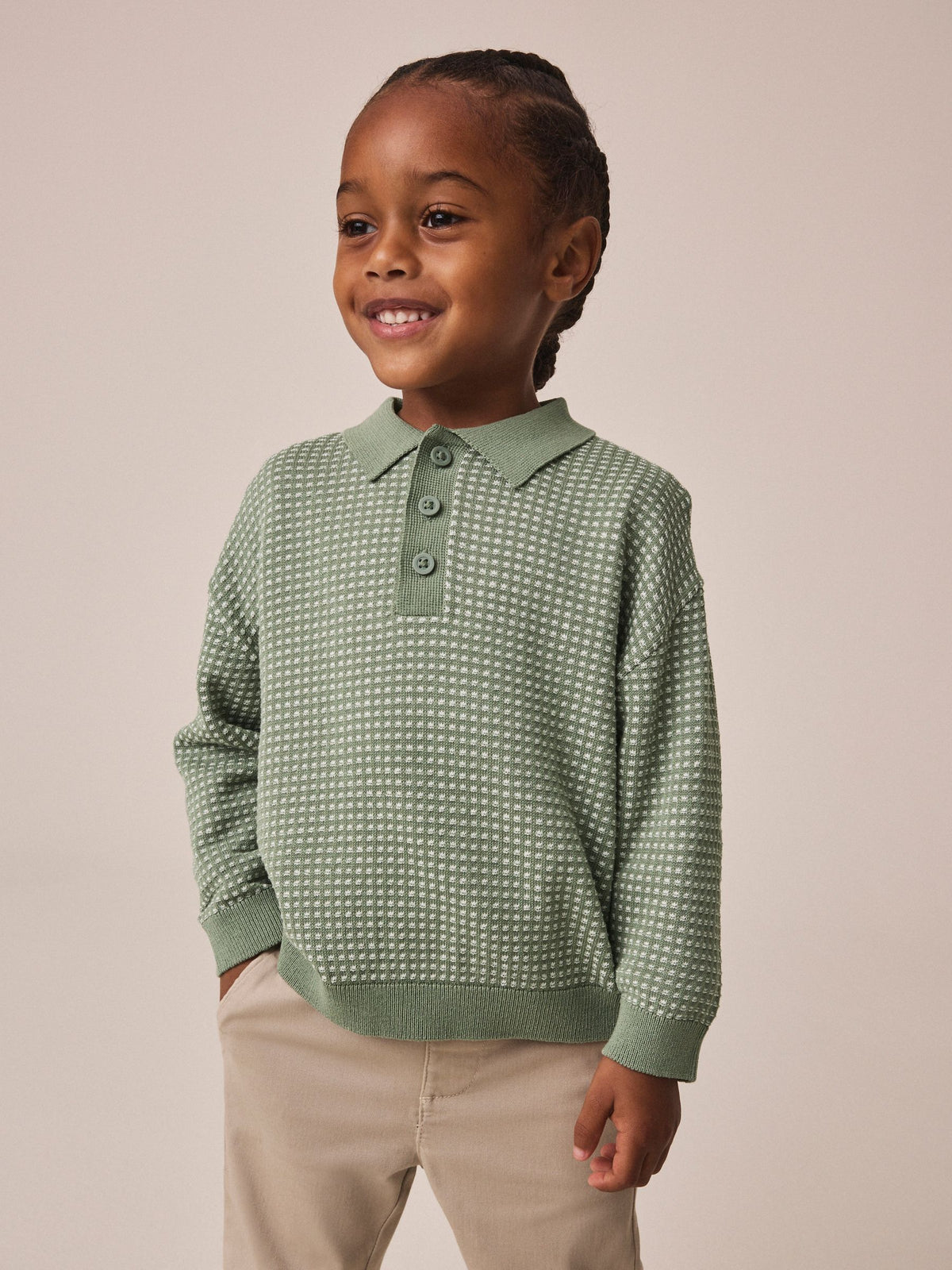 Dsiney Kidz - Green Textured Knitted Popper Neck Polo Shirt (3mths-7yrs) image 1