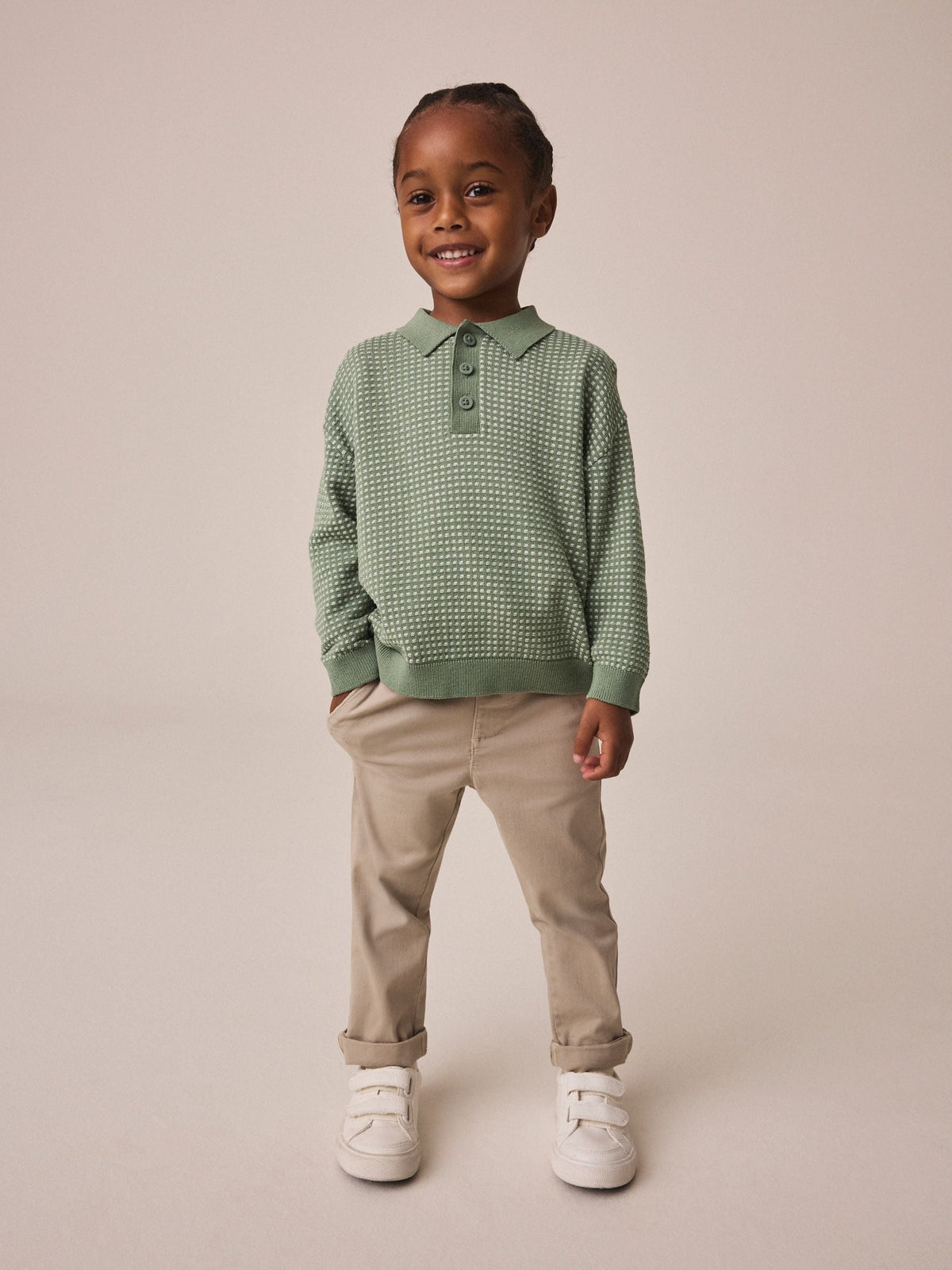Dsiney Kidz - Green Textured Knitted Popper Neck Polo Shirt (3mths-7yrs) image 2