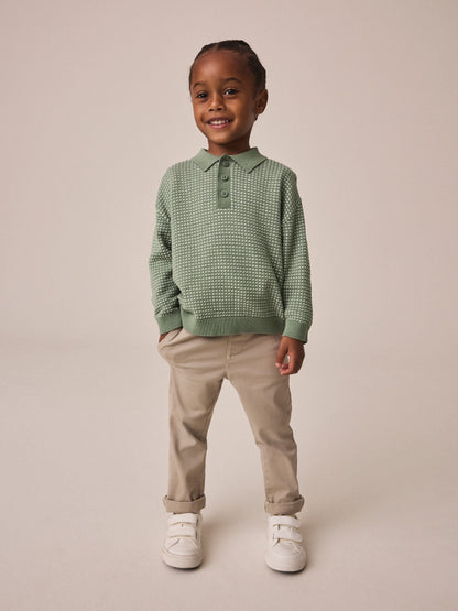 Dsiney Kidz - Green Textured Knitted Popper Neck Polo Shirt (3mths-7yrs) image 2