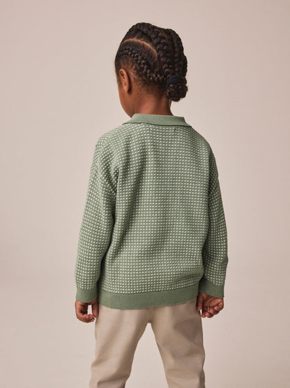 Dsiney Kidz - Green Textured Knitted Popper Neck Polo Shirt (3mths-7yrs) image 3