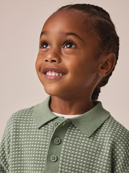 Dsiney Kidz - Green Textured Knitted Popper Neck Polo Shirt (3mths-7yrs) image 4