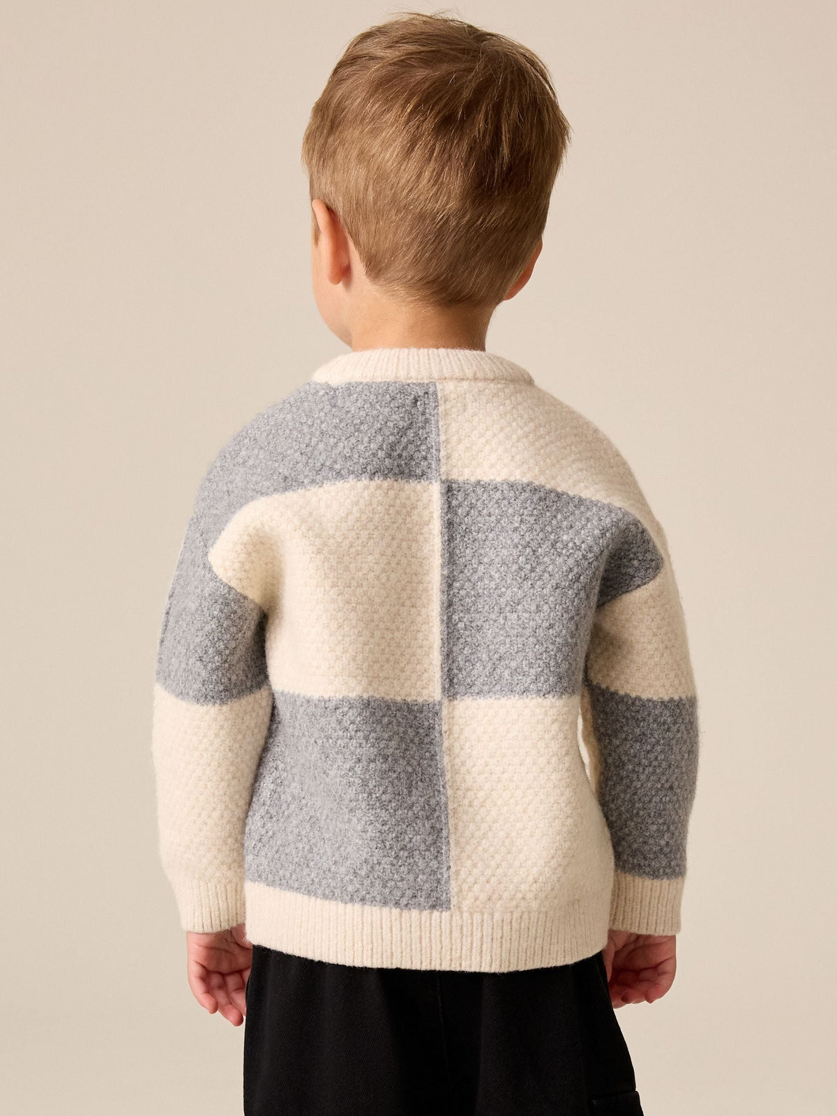 Grey/White Checkerboard Knit Crew Neck Jumper (3mths-7yrs) - image 3