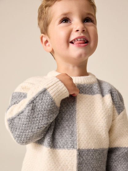 Grey/White Checkerboard Knit Crew Neck Jumper (3mths-7yrs) - image 4
