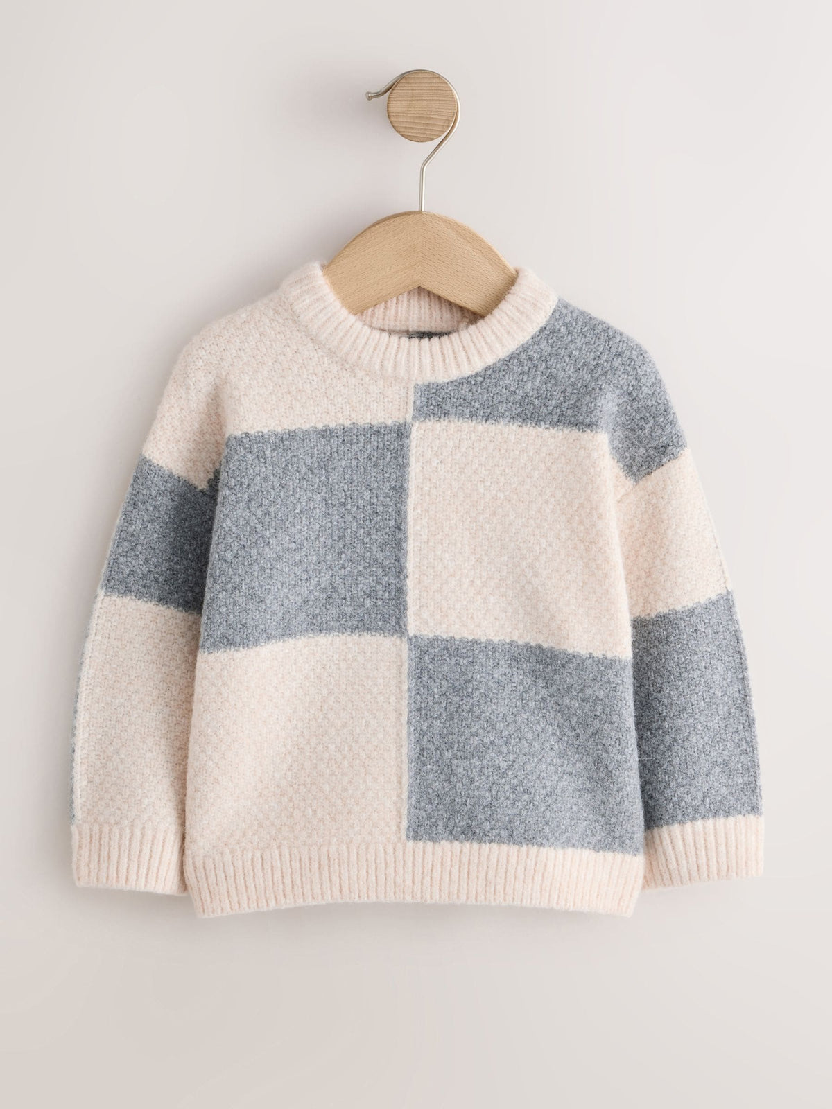 Grey/White Checkerboard Knit Crew Neck Jumper (3mths-7yrs) - image 5