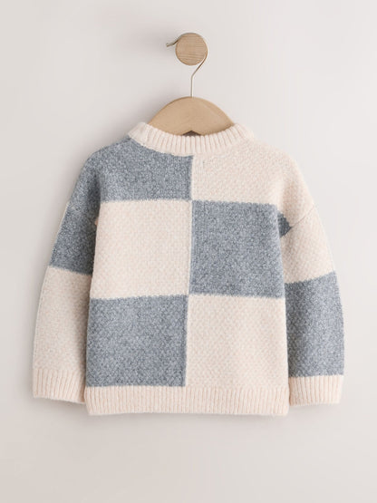 Grey/White Checkerboard Knit Crew Neck Jumper (3mths-7yrs) - image 6
