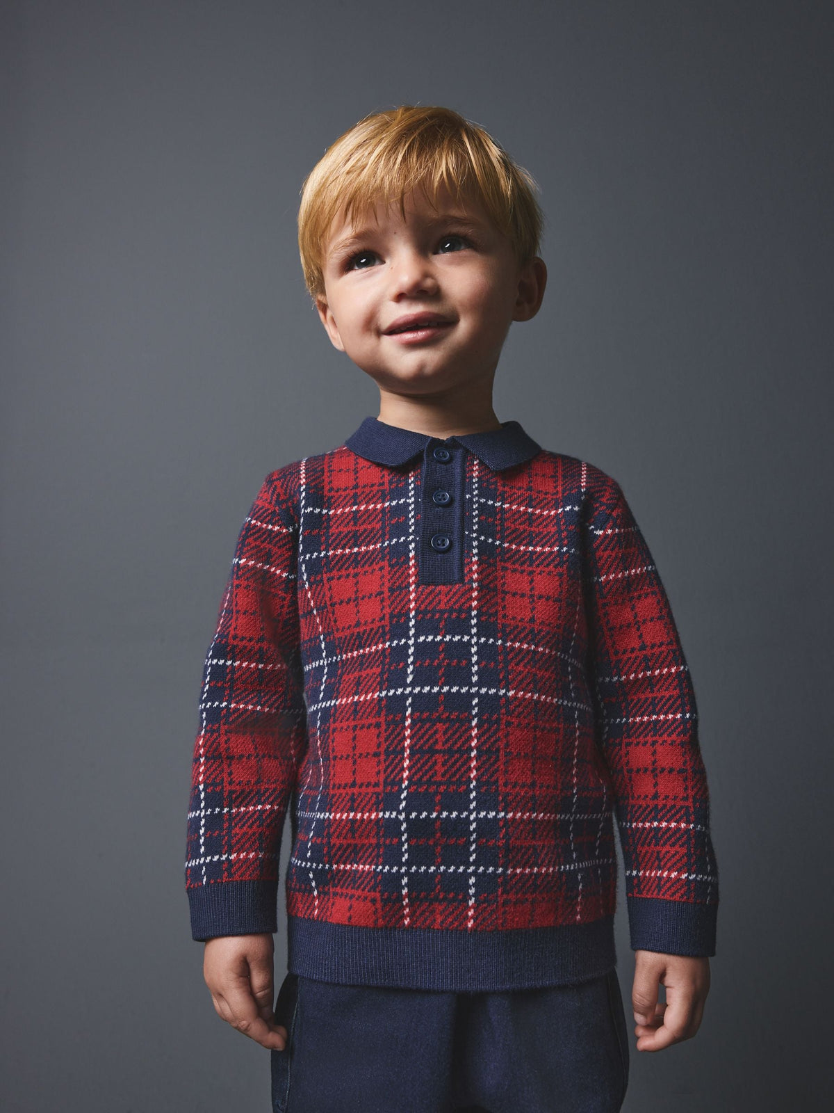 Red Popper Neck Check Polo Shirt (3mths-7yrs) - image 1