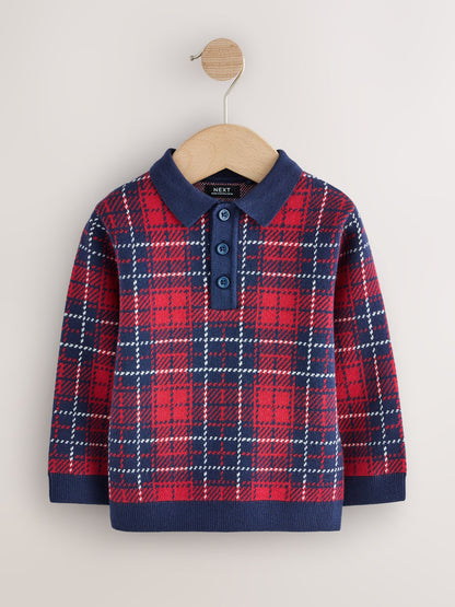 Red Popper Neck Check Polo Shirt (3mths-7yrs) - image 12