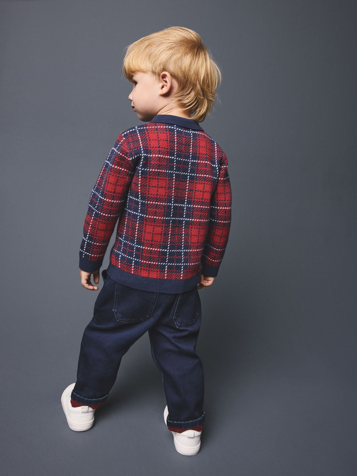 Red Popper Neck Check Polo Shirt (3mths-7yrs) - image 3