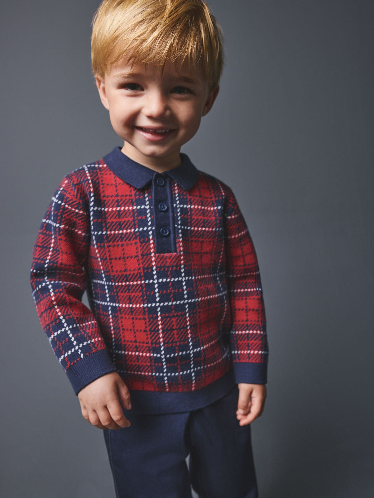 Red Popper Neck Check Polo Shirt (3mths-7yrs) - image 5
