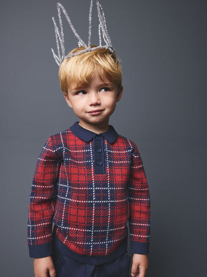 Red Popper Neck Check Polo Shirt (3mths-7yrs) - image 8