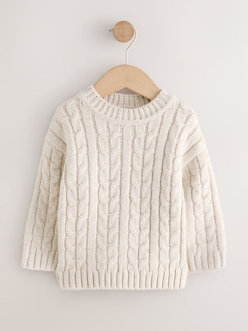 Dsiney Kidz - Neutral Cream Cable Knit Crew Neck Jumper (3mths-7yrs) image 1