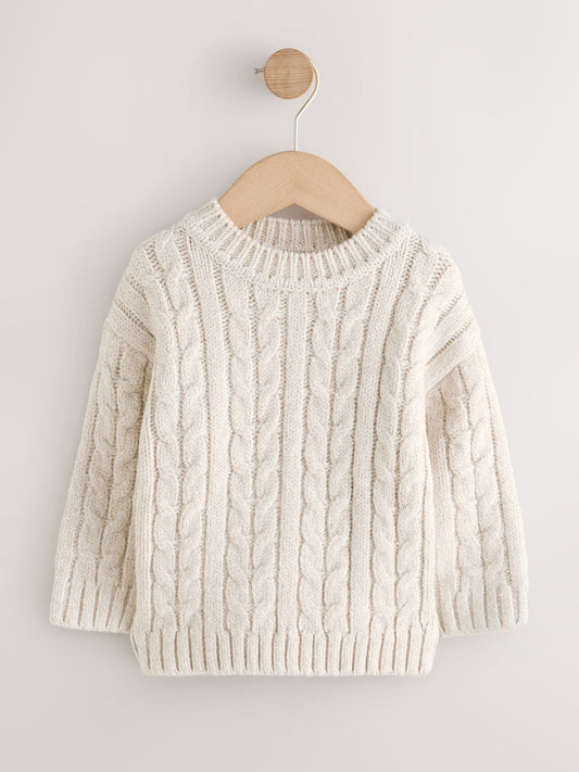 Dsiney Kidz - Neutral Cream Cable Knit Crew Neck Jumper (3mths-7yrs) image 1
