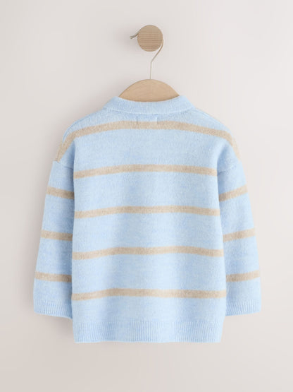 Dsiney Kidz - Blue/Neutral Knitted Stripe Polo Shirt (3mths-7yrs) image 2