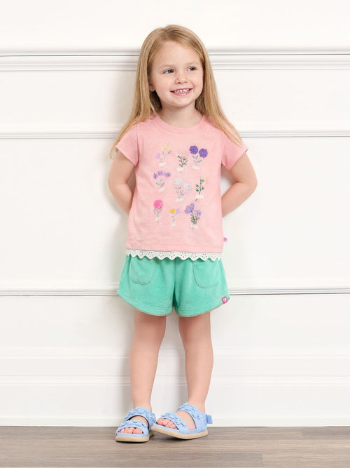 Hatley Pink Blossom Eyelet Trim Tee And Short Set image 1