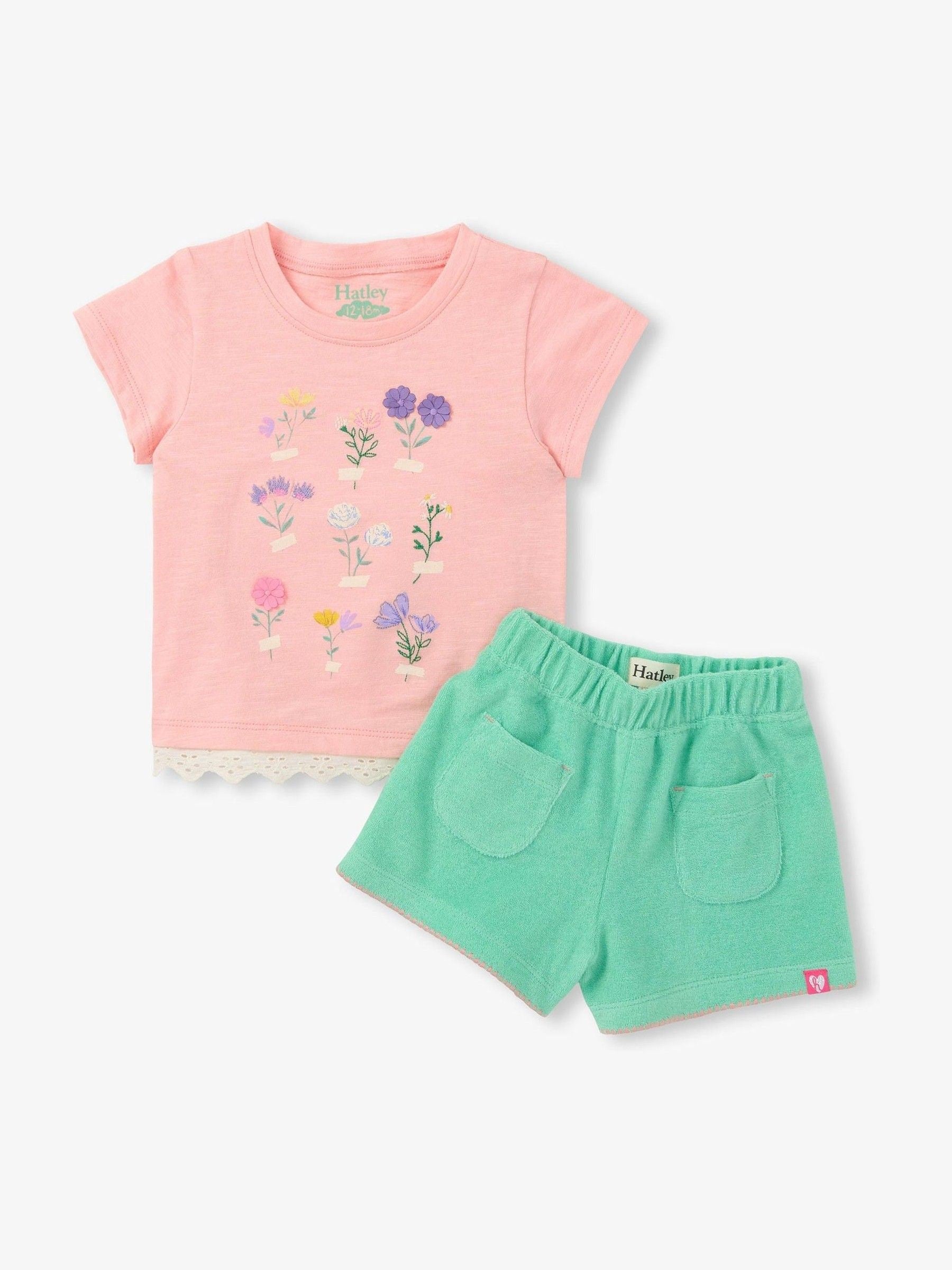 Hatley Pink Blossom Eyelet Trim Tee And Short Set image 2