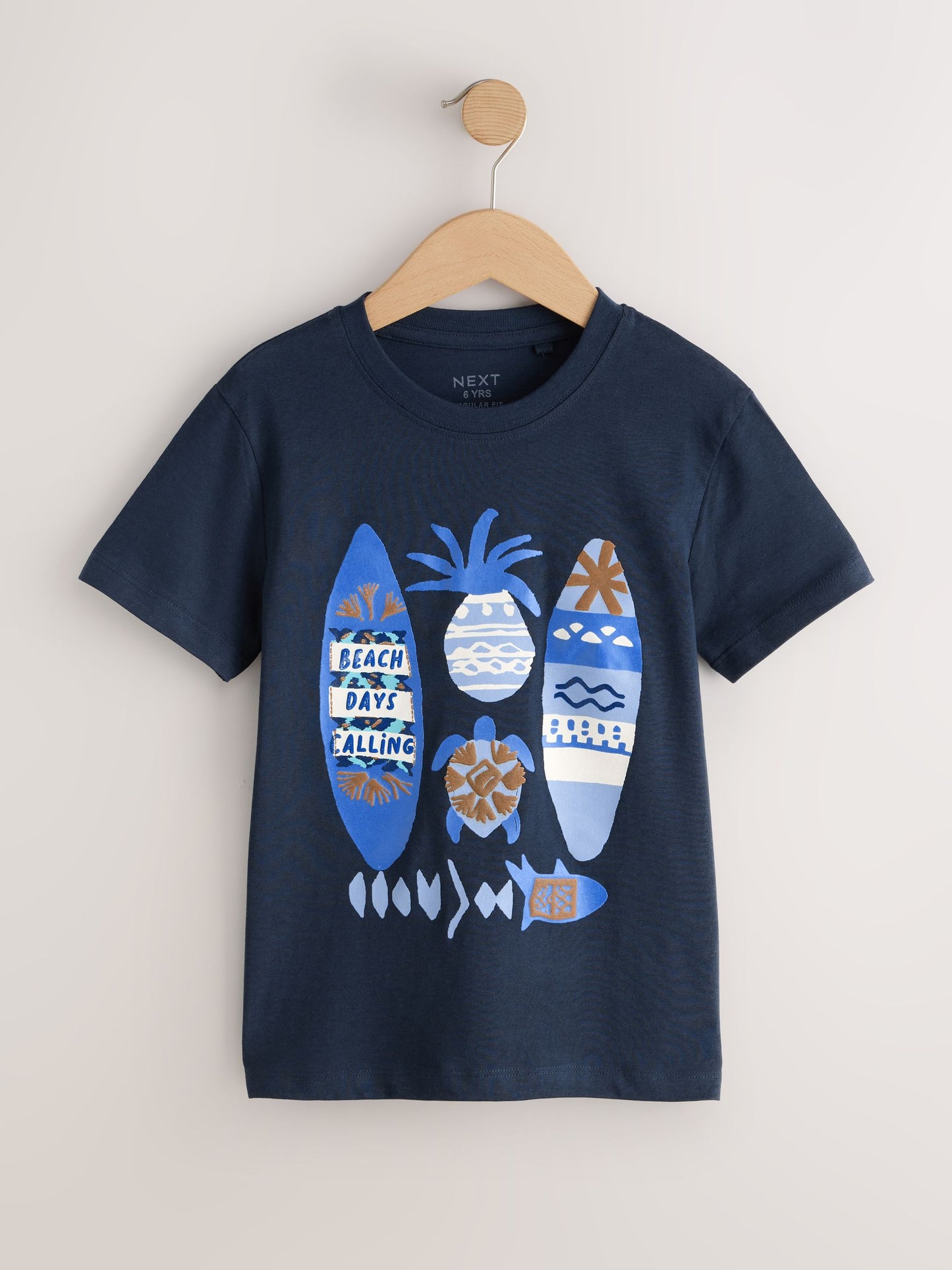 Dsiney Kidz - Navy Blue Surf Boards Regular Fit Short Sleeve Graphic Print T-Shirt (3-16yrs) image 1