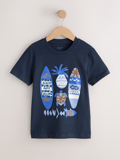 Dsiney Kidz - Navy Blue Surf Boards Regular Fit Short Sleeve Graphic Print T-Shirt (3-16yrs) image 1