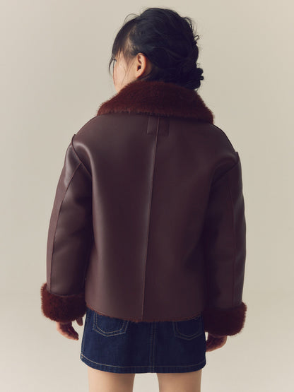 Burgundy Red Faux Shearling Jacket (3-16yrs) - image 3