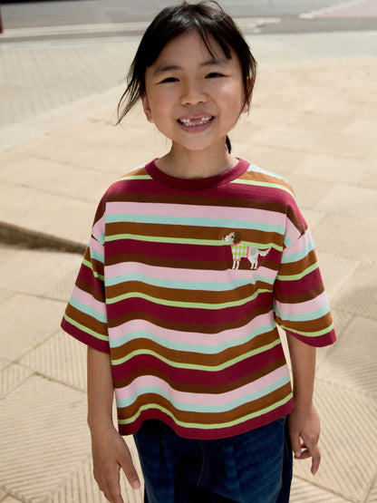 Dsiney Kidz - Multi Stripe Embroidered Dog T-Shirt (3-16yrs) image 1