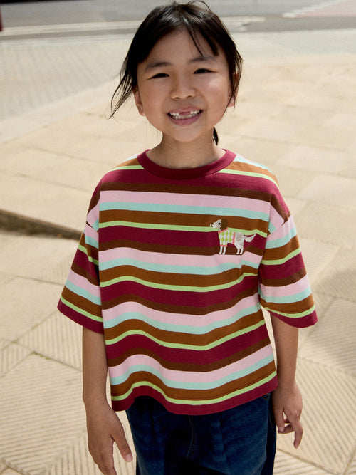 Dsiney Kidz - Multi Stripe Embroidered Dog T-Shirt (3-16yrs) image 1