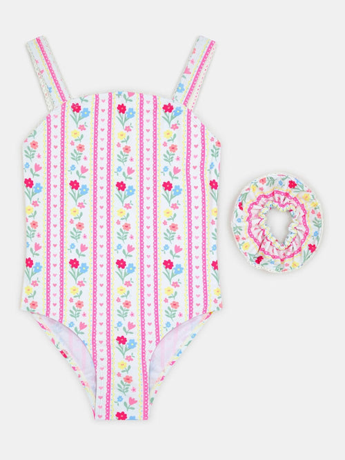 Dsiney Kidz - Angels By Accessorize Pink Girls Floral Print Swimsuit & Hair Scrunchie Set image 1