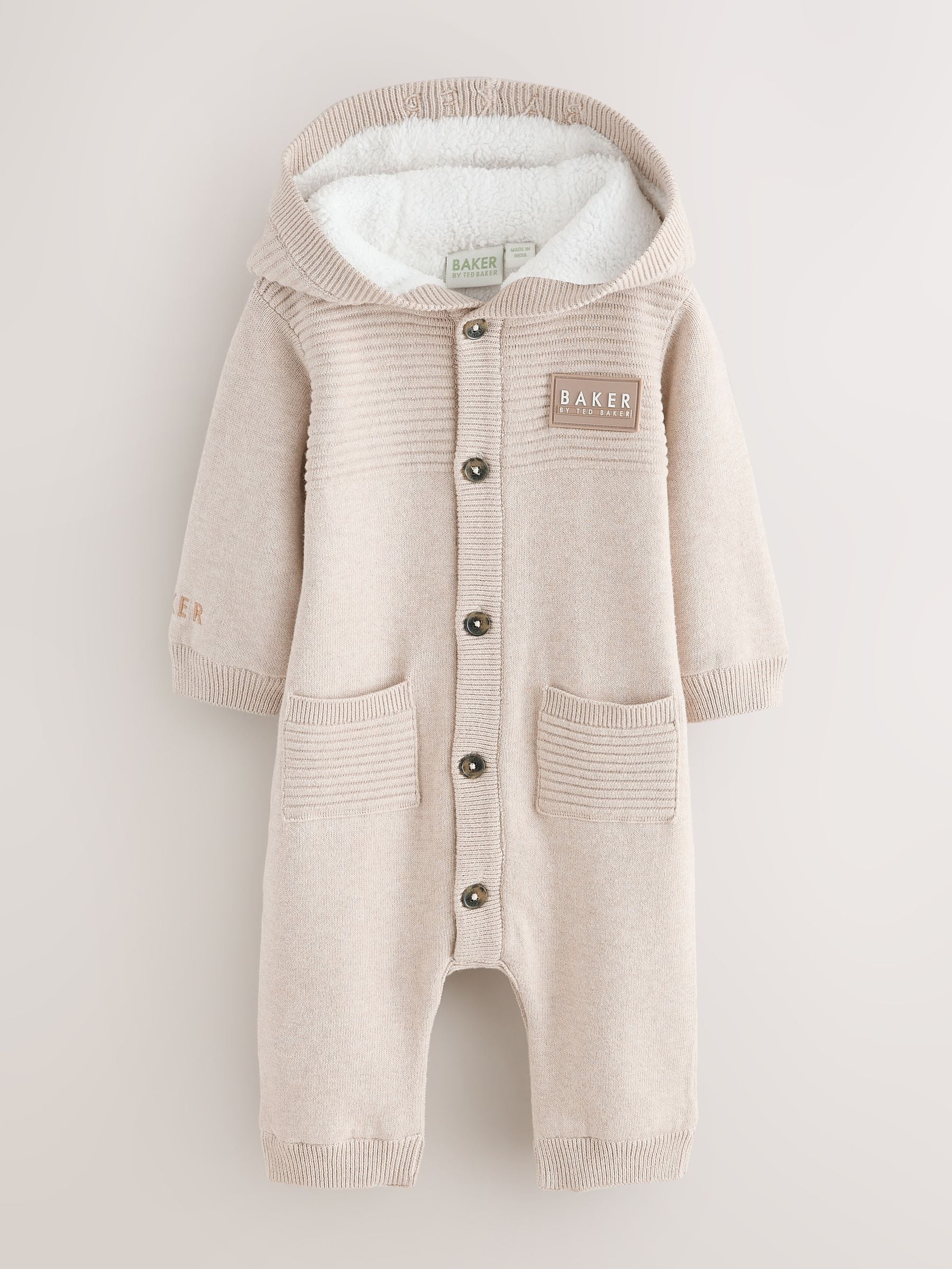 Baker by Ted Baker Stone Knitted Romper With Hoodie image 1