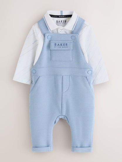 Baker by Ted Baker Blue Textured Dungaree and Polo Shirt Set - image 1