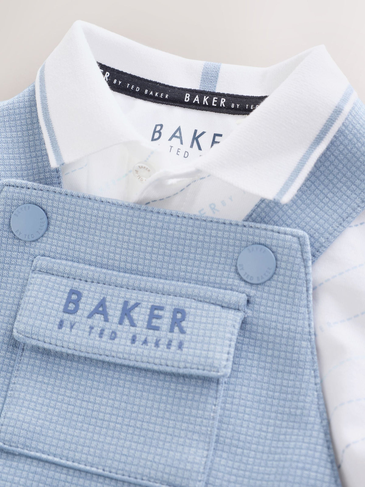 Baker by Ted Baker Blue Textured Dungaree and Polo Shirt Set - image 4