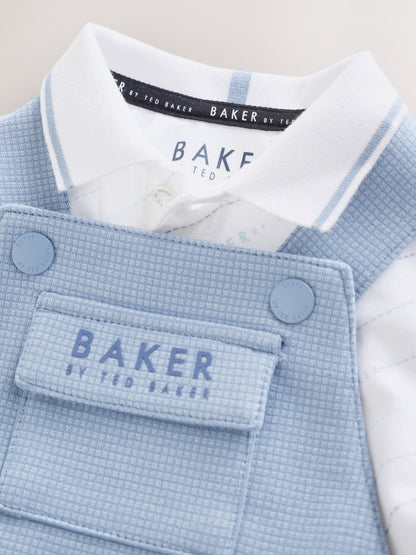 Baker by Ted Baker Blue Textured Dungaree and Polo Shirt Set - image 4