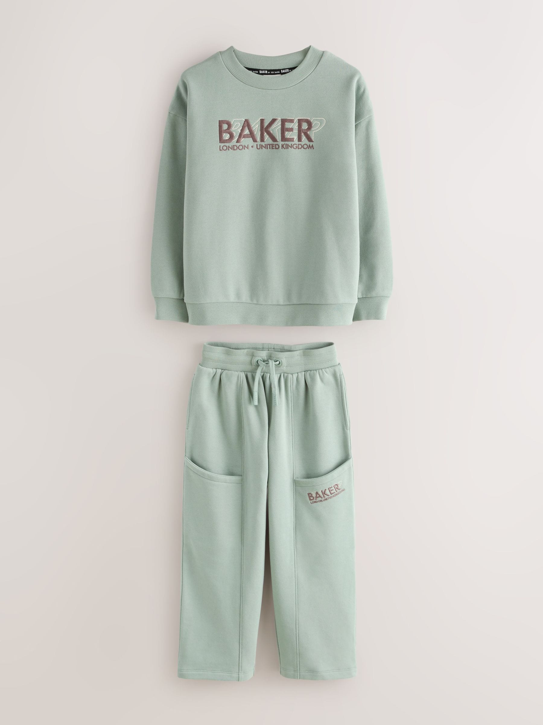 Dsiney Kidz - Baker by Ted Baker Sage Green Baker by Ted Baker Oversized Sweatshirt and Wide Leg Joggers Set image 10