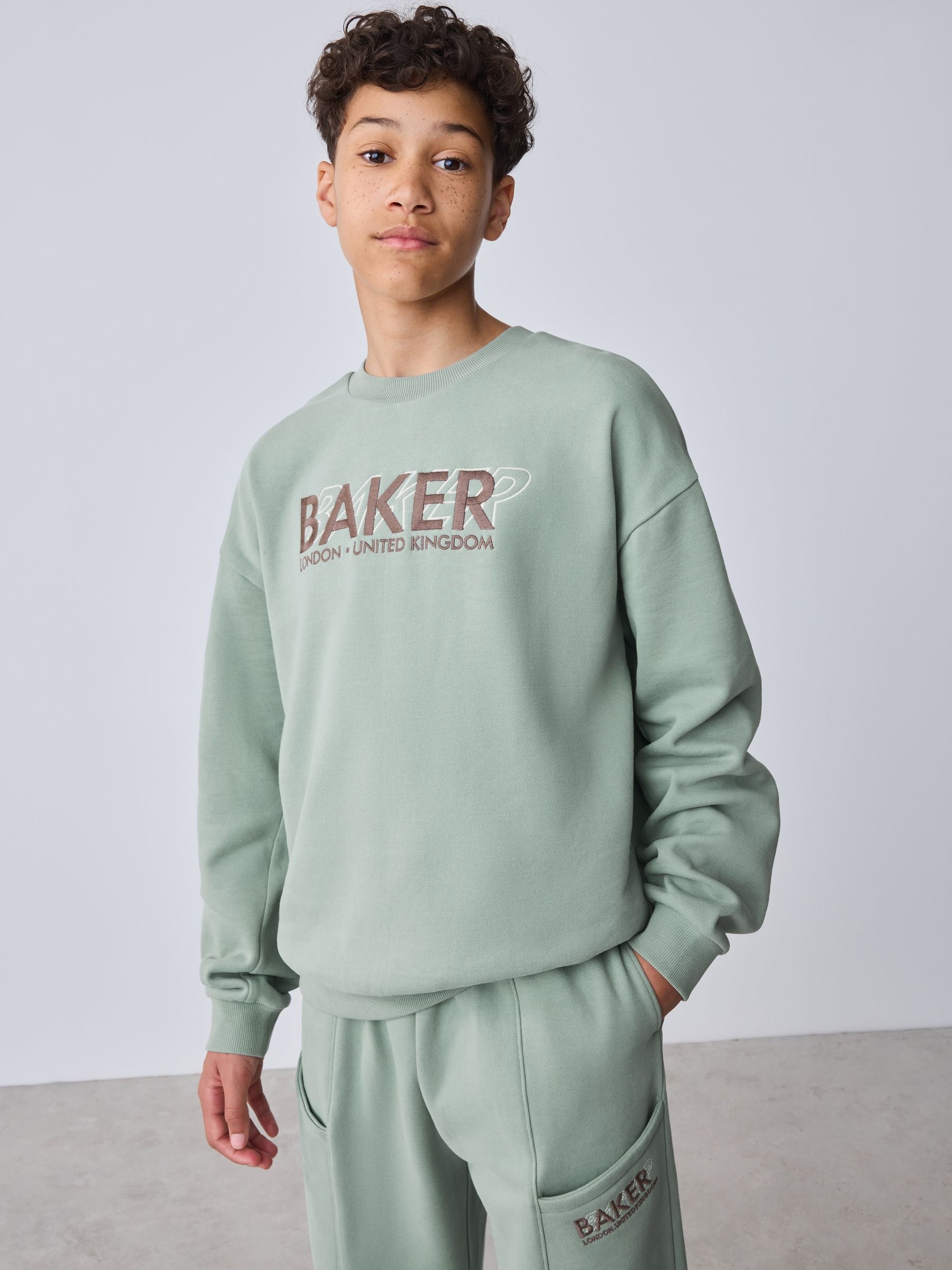 Dsiney Kidz - Baker by Ted Baker Sage Green Baker by Ted Baker Oversized Sweatshirt and Wide Leg Joggers Set image 3