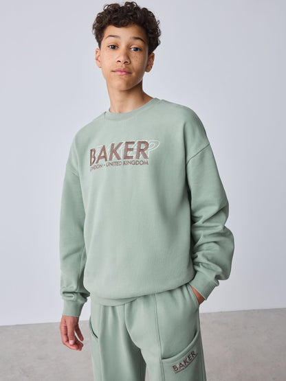 Dsiney Kidz - Baker by Ted Baker Sage Green Baker by Ted Baker Oversized Sweatshirt and Wide Leg Joggers Set image 3