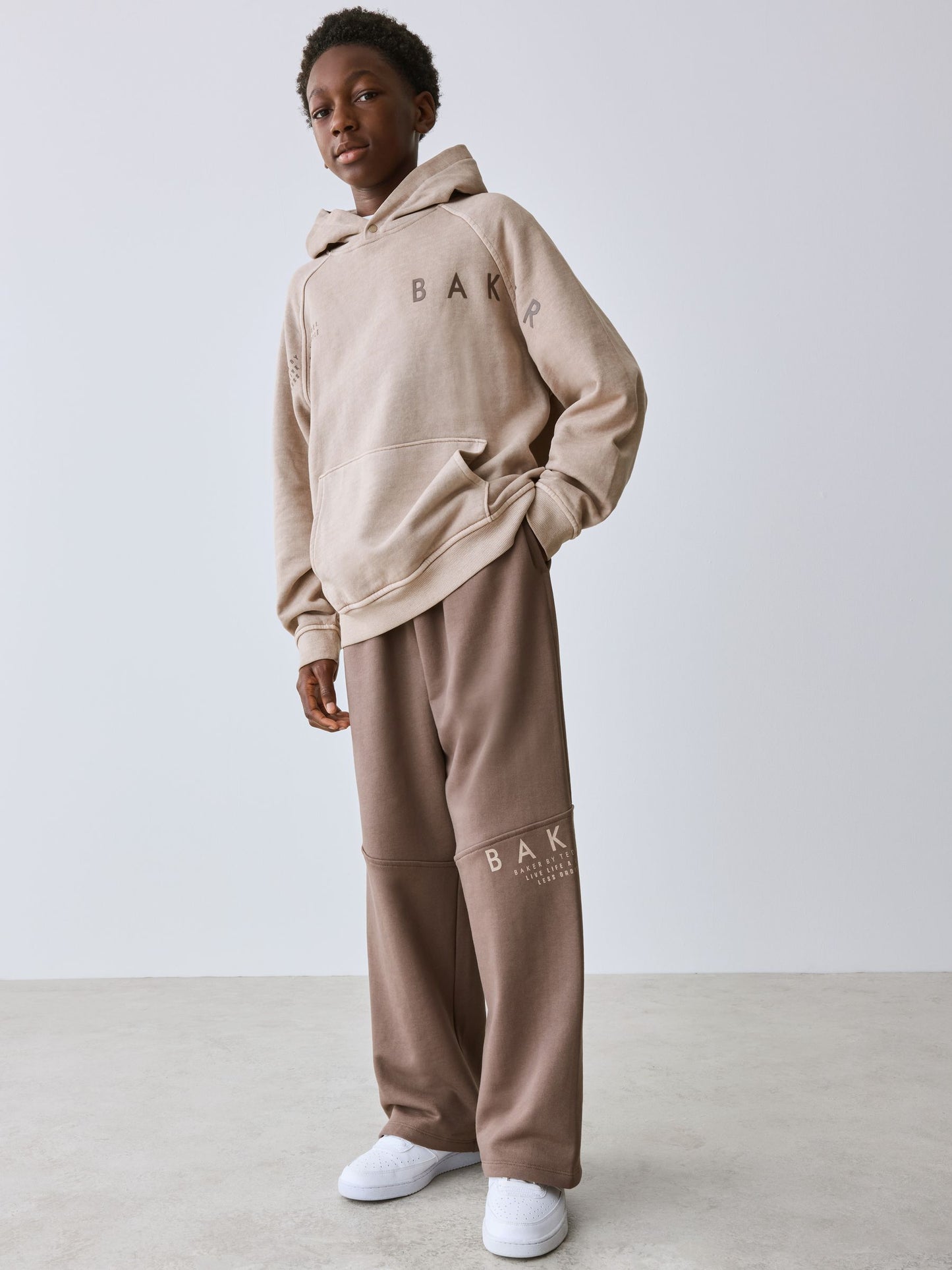 Dsiney Kidz - Baker by Ted Baker Stone Oversized Washed Graphic Hoodie and Wide Leg Joggers Set image 1