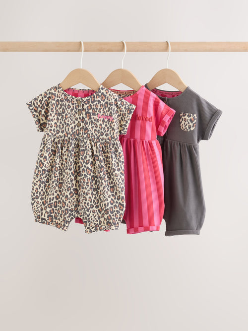 Pink and Leopard Printed Button T-Shirt Jersey Baby Rompers 3 Pack image 1